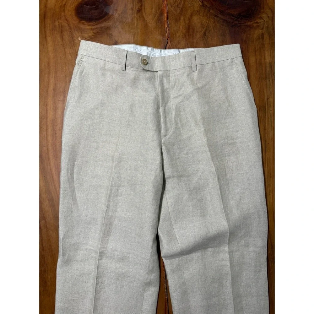 Linea Natural Mens Linen Chino Dress Pants 36 x 32 Flat Front Straight leg TT22